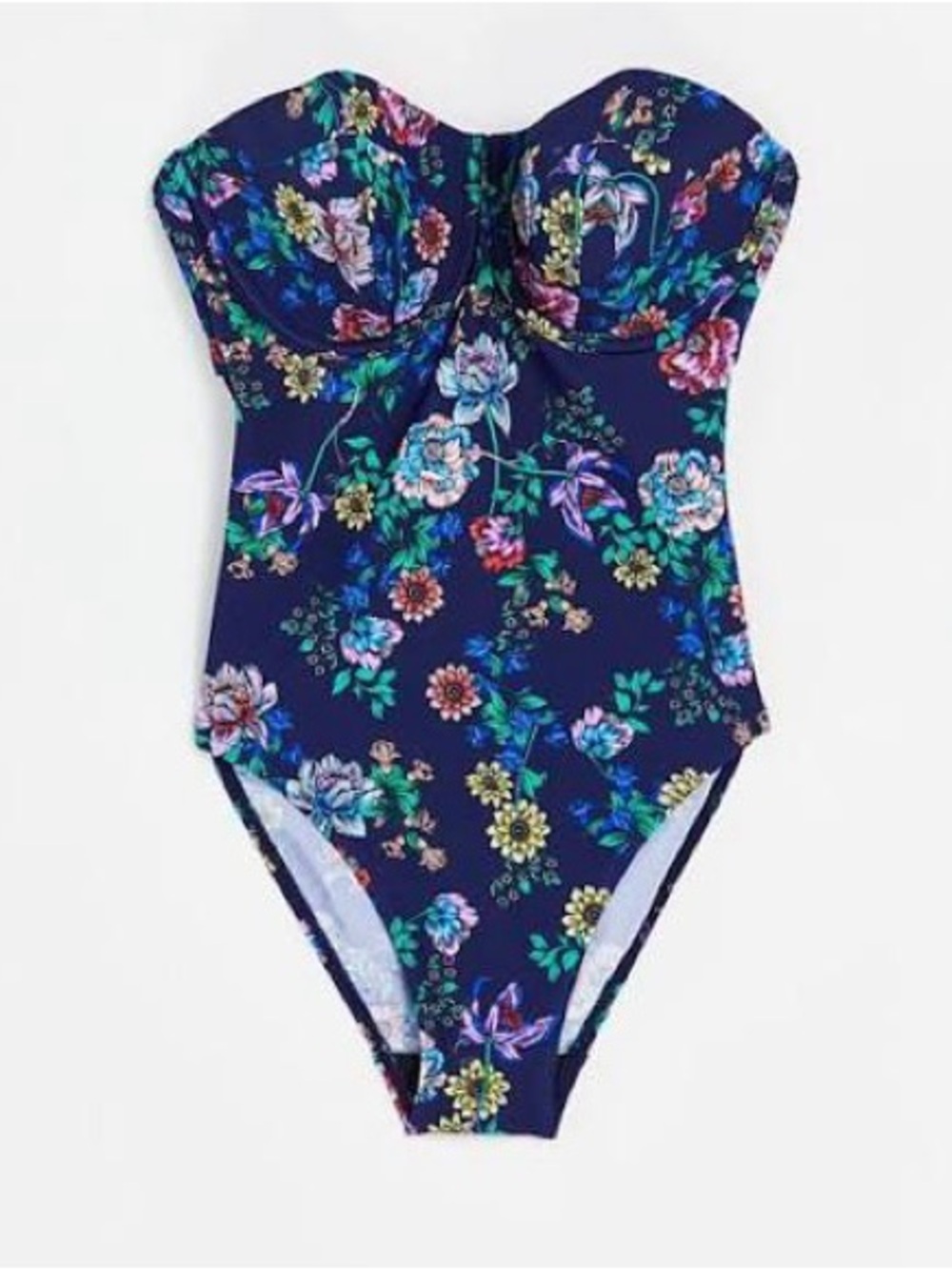 Figleaves Dahlia Underwire Bandeau Navy Floral One-Piece Swimsuit 38DD